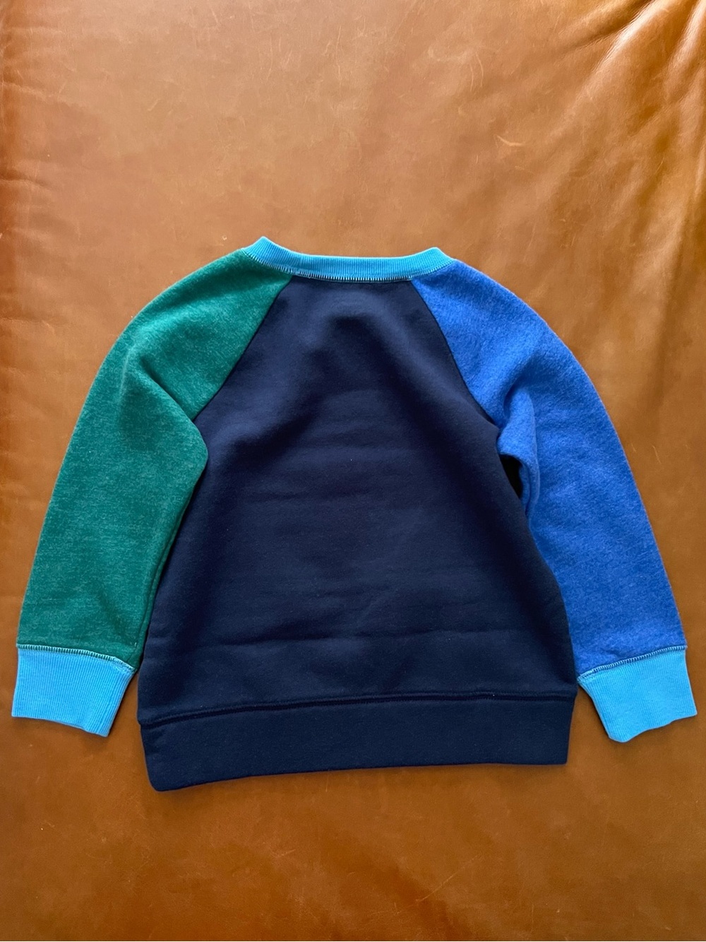 Blue Colorblock Baseball Sleeve Sweatshirt, 3T - Picture 3 of 4